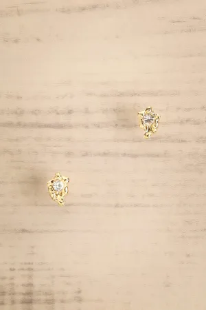 Aias Gold | Textured Stud Earrings w/ Crystal