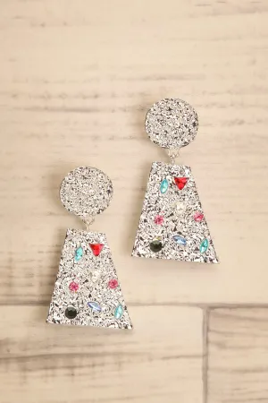 Alius Silver | Textured Earrings w/ Coloured Crystals