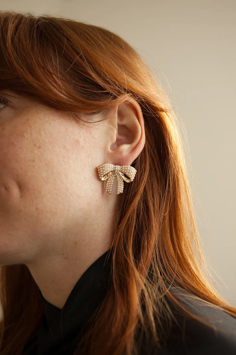 Anatolia | Golden Bow Earrings w/ Pearls