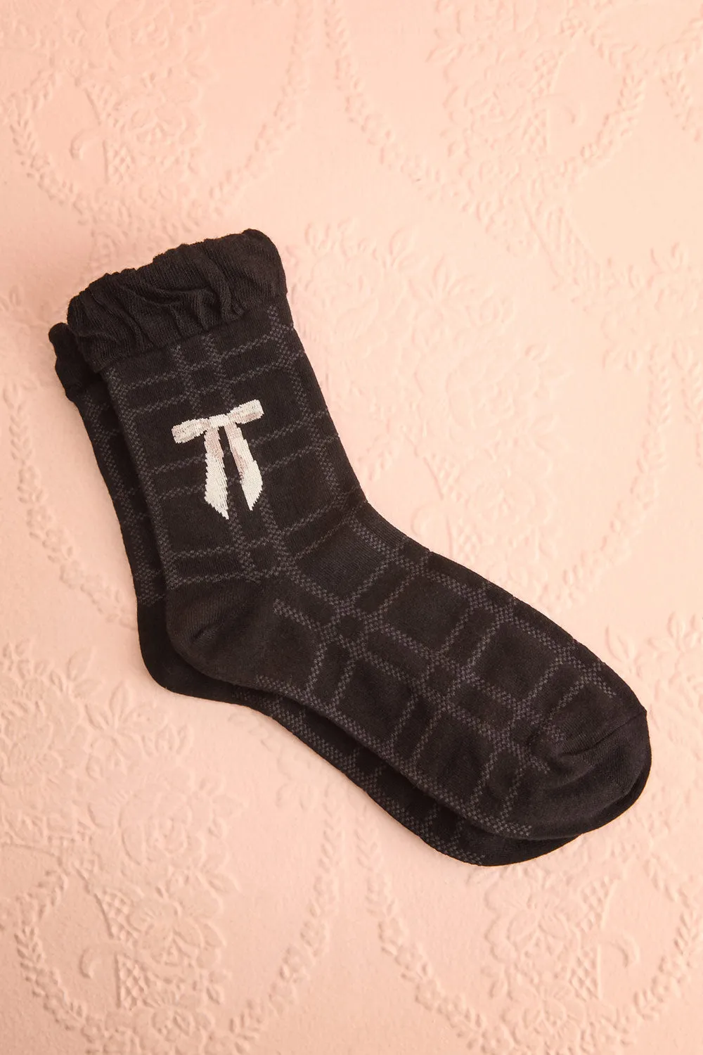 Arely Black | Plaid Crew Socks w/ Bow Detail