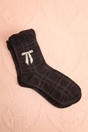 Arely Black | Plaid Crew Socks w/ Bow Detail