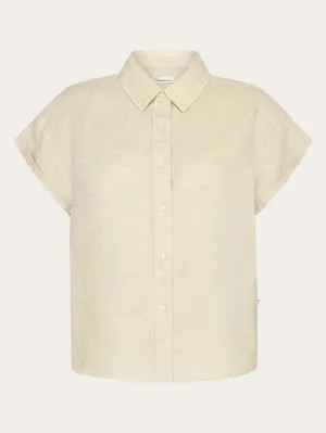 ASTER fold up short sleeve linen shirt - Yarndyed - Light feather gray Knowledge Cotton