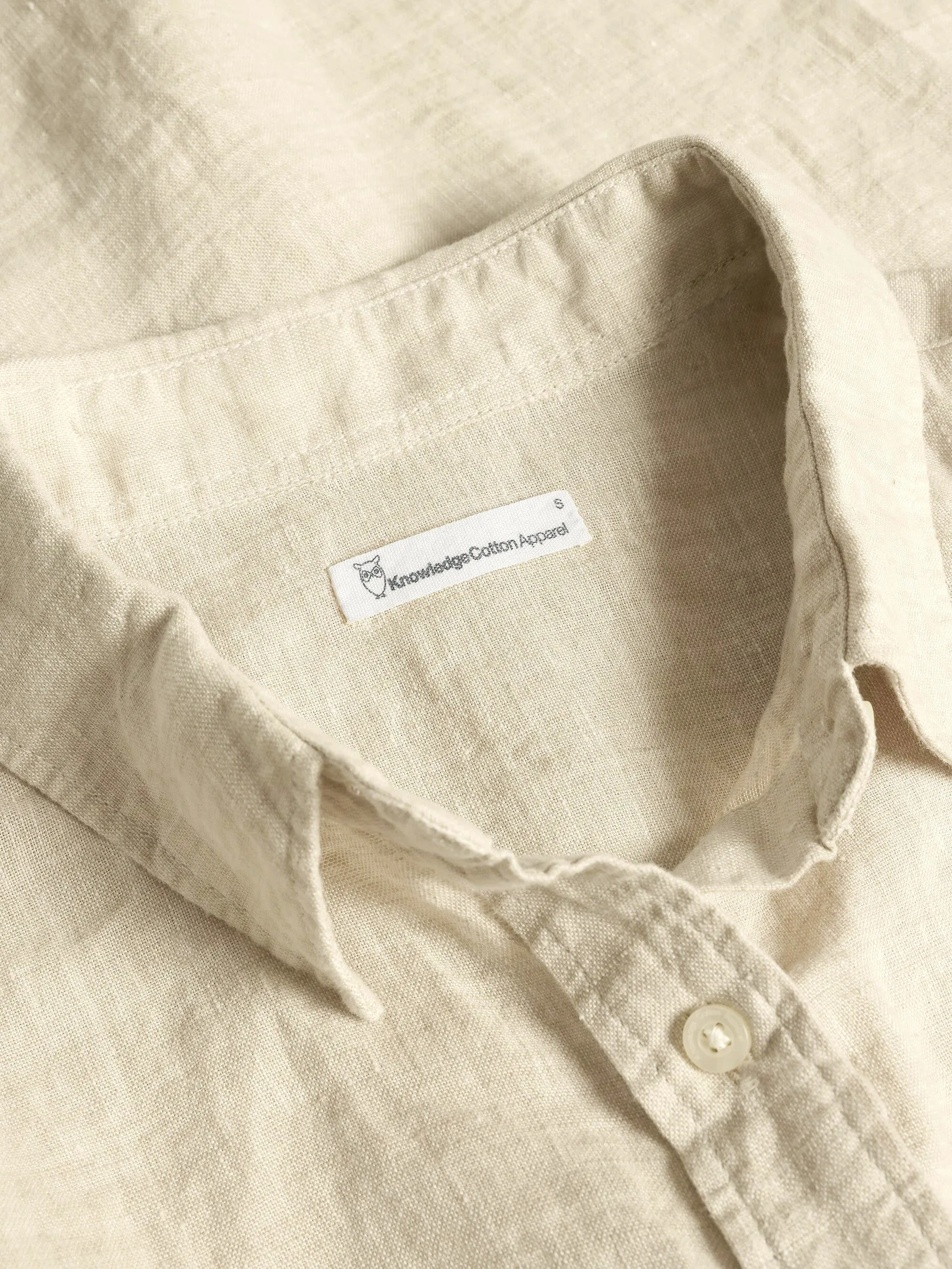 ASTER fold up short sleeve linen shirt - Yarndyed - Light feather gray Knowledge Cotton