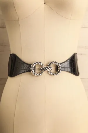 Barnet Silver | Wide Elastic Belt w/ Textured Buckle