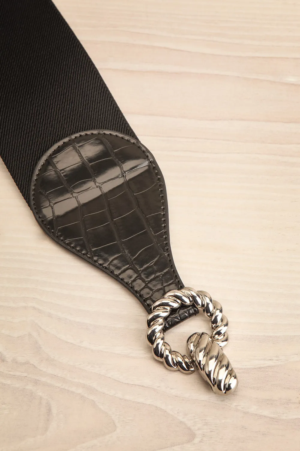 Barnet Silver | Wide Elastic Belt w/ Textured Buckle