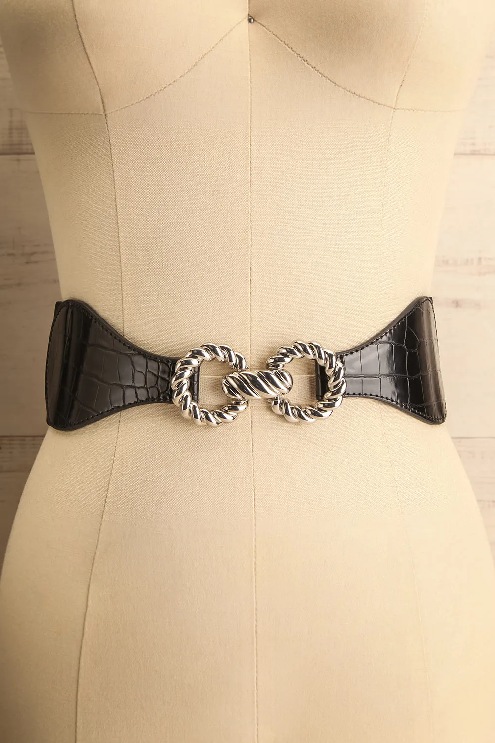 Barnet Silver | Wide Elastic Belt w/ Textured Buckle