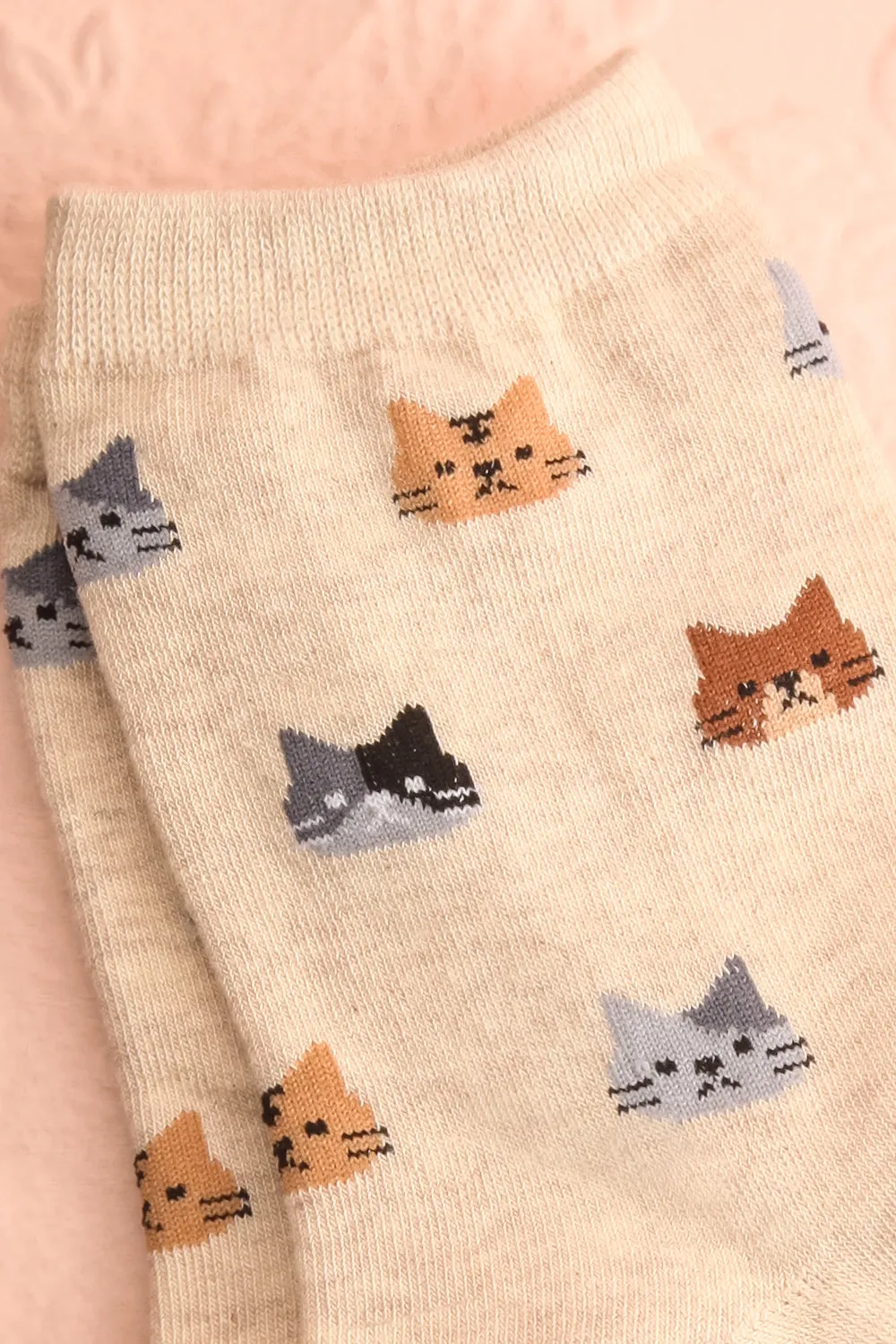 Basel Beige | Cat Print Crew Socks