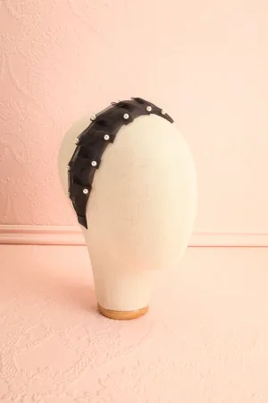 Bessy Black | Headband w/ Tulle & Pearls