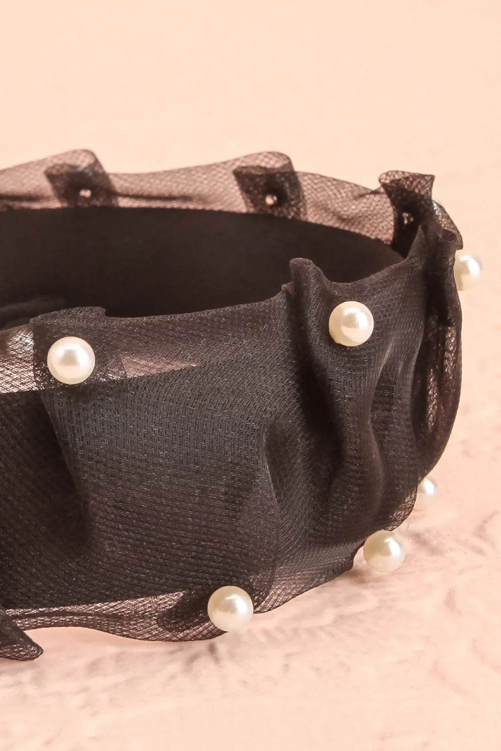 Bessy Black | Headband w/ Tulle & Pearls