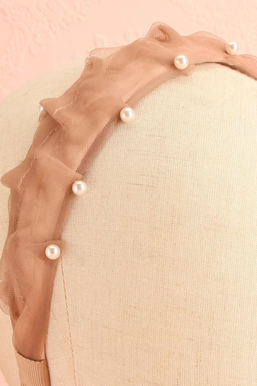 Bessy Taupe | Headband w/ Tulle & Pearls