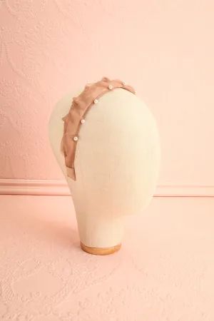 Bessy Taupe | Headband w/ Tulle & Pearls