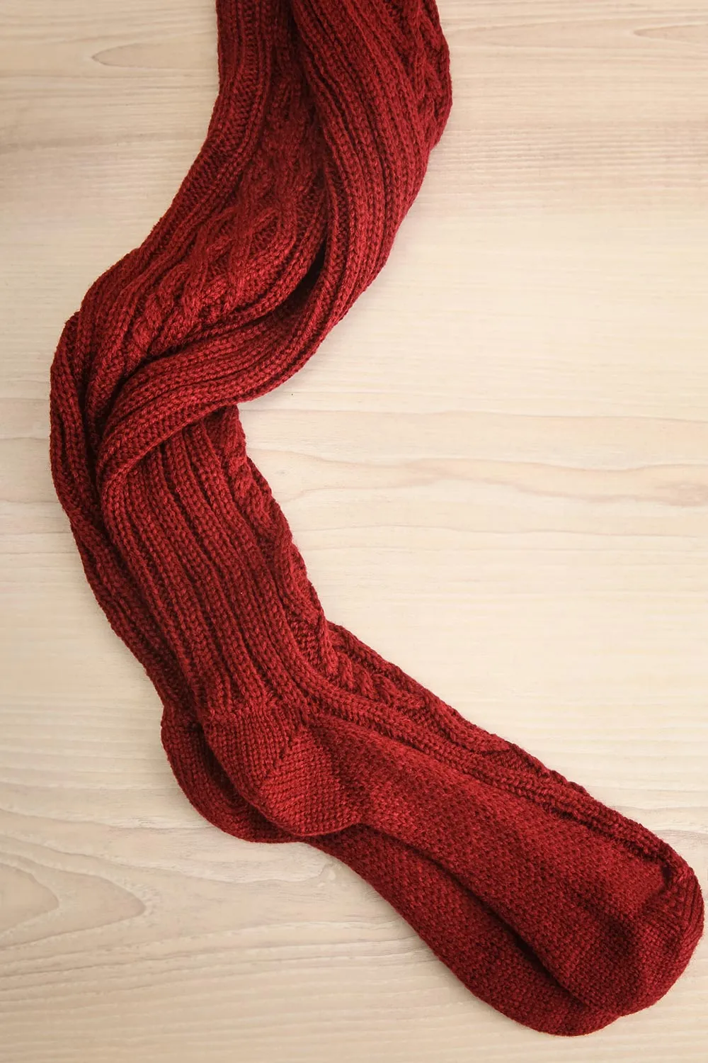 Bois Cannelle Burgundy | Cable Knit Knee-High Socks