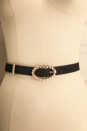 Bolton | Black Suede Belt w/ Golden Textured Buckle