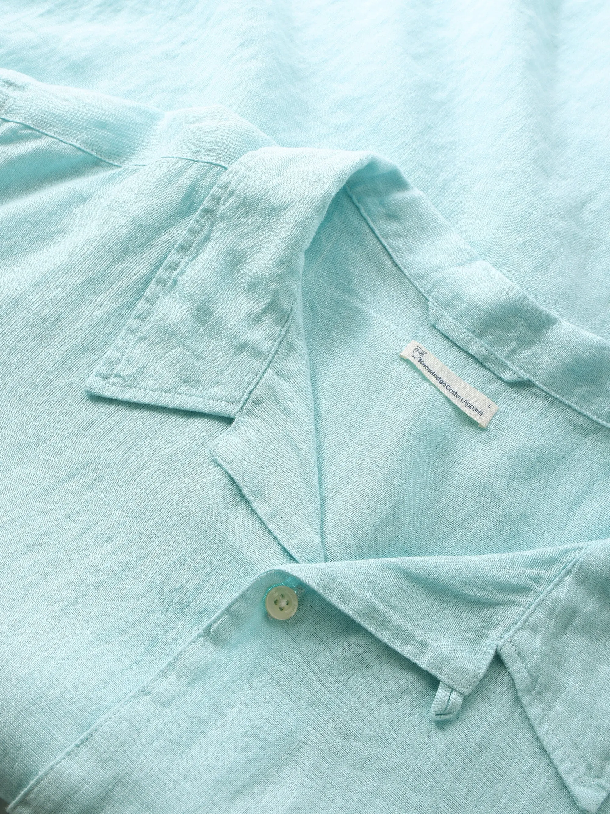 Box fit short sleeved linen shirt - Aqua-Esque Knowledge Cotton