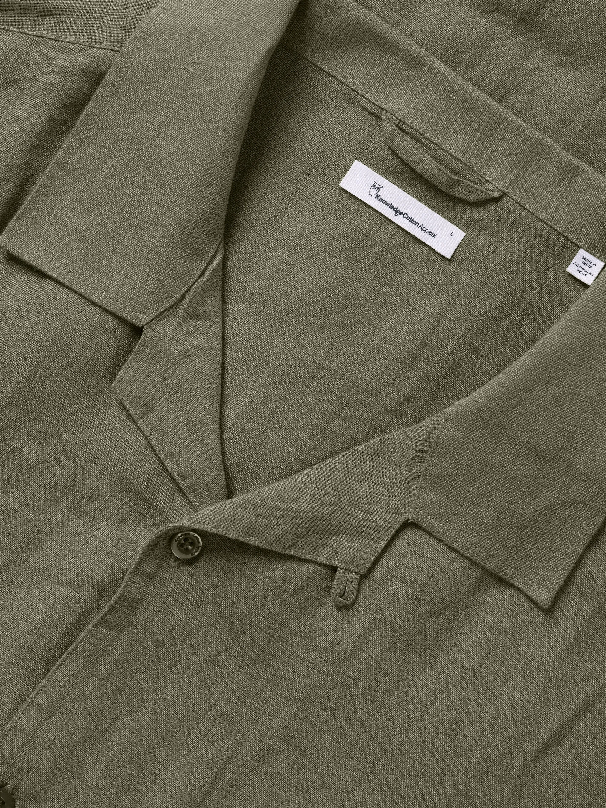 Box fit short sleeved linen shirt - Burned Olive Knowledge Cotton