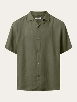 Box fit short sleeved linen shirt - Burned Olive Knowledge Cotton