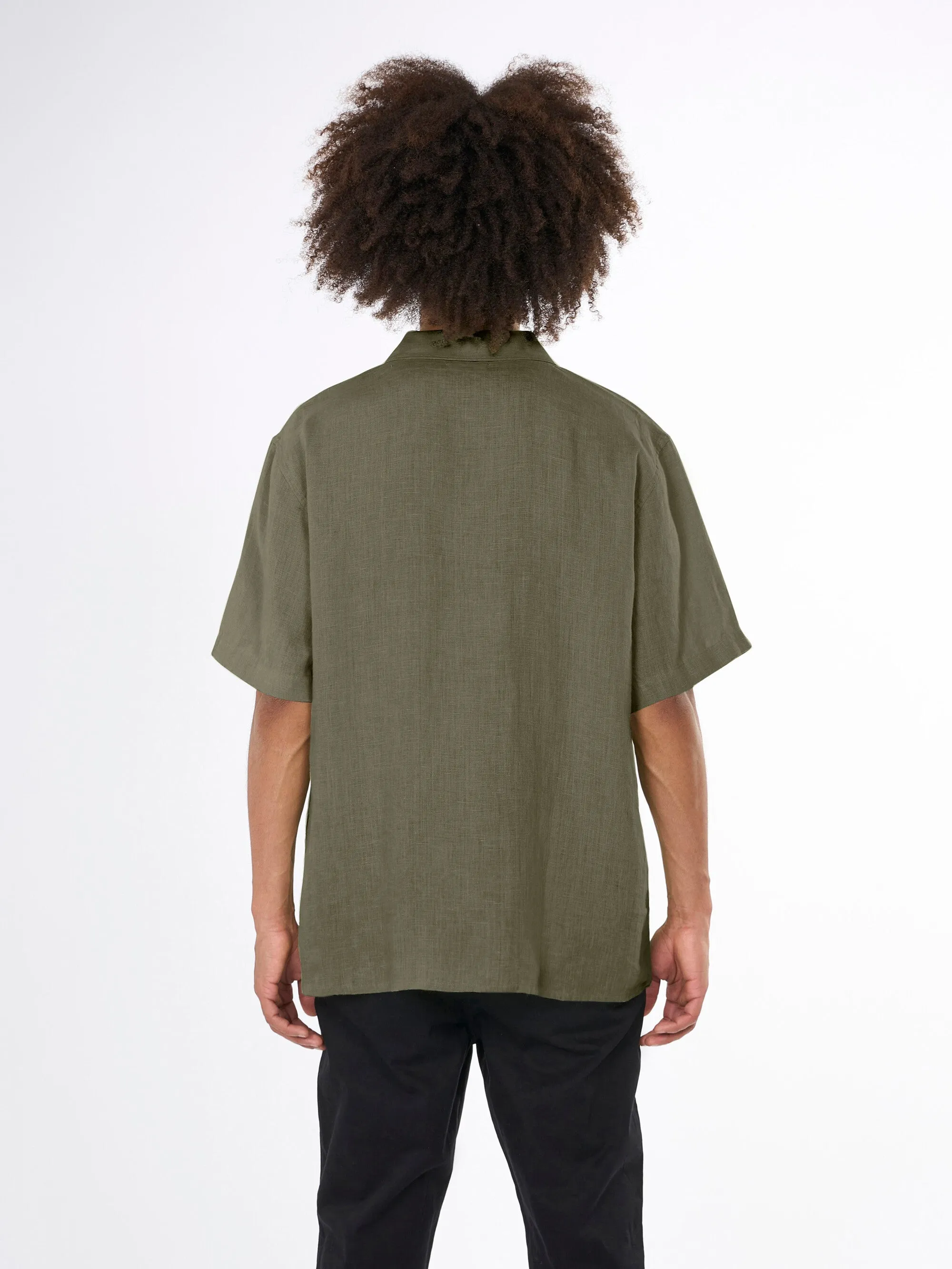 Box fit short sleeved linen shirt - Burned Olive Knowledge Cotton