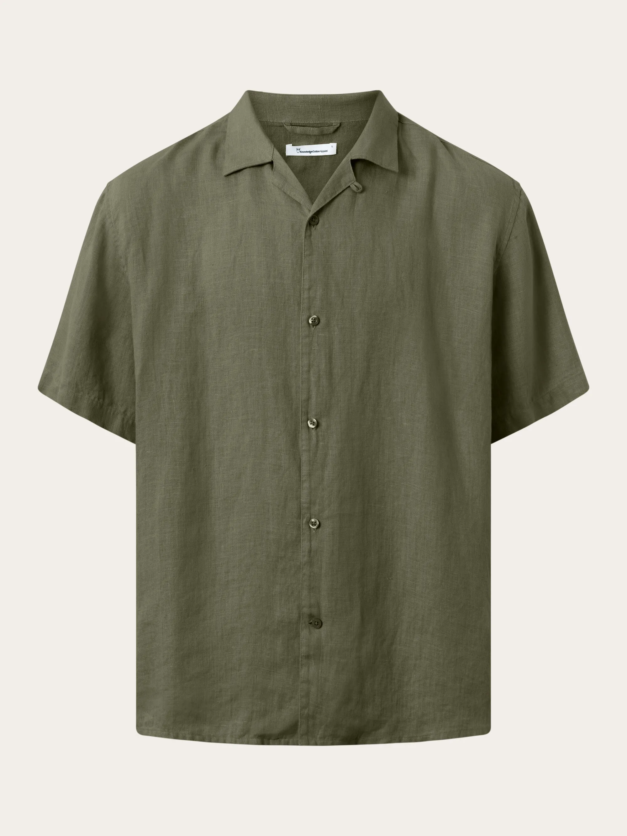 Box fit short sleeved linen shirt - Burned Olive Knowledge Cotton