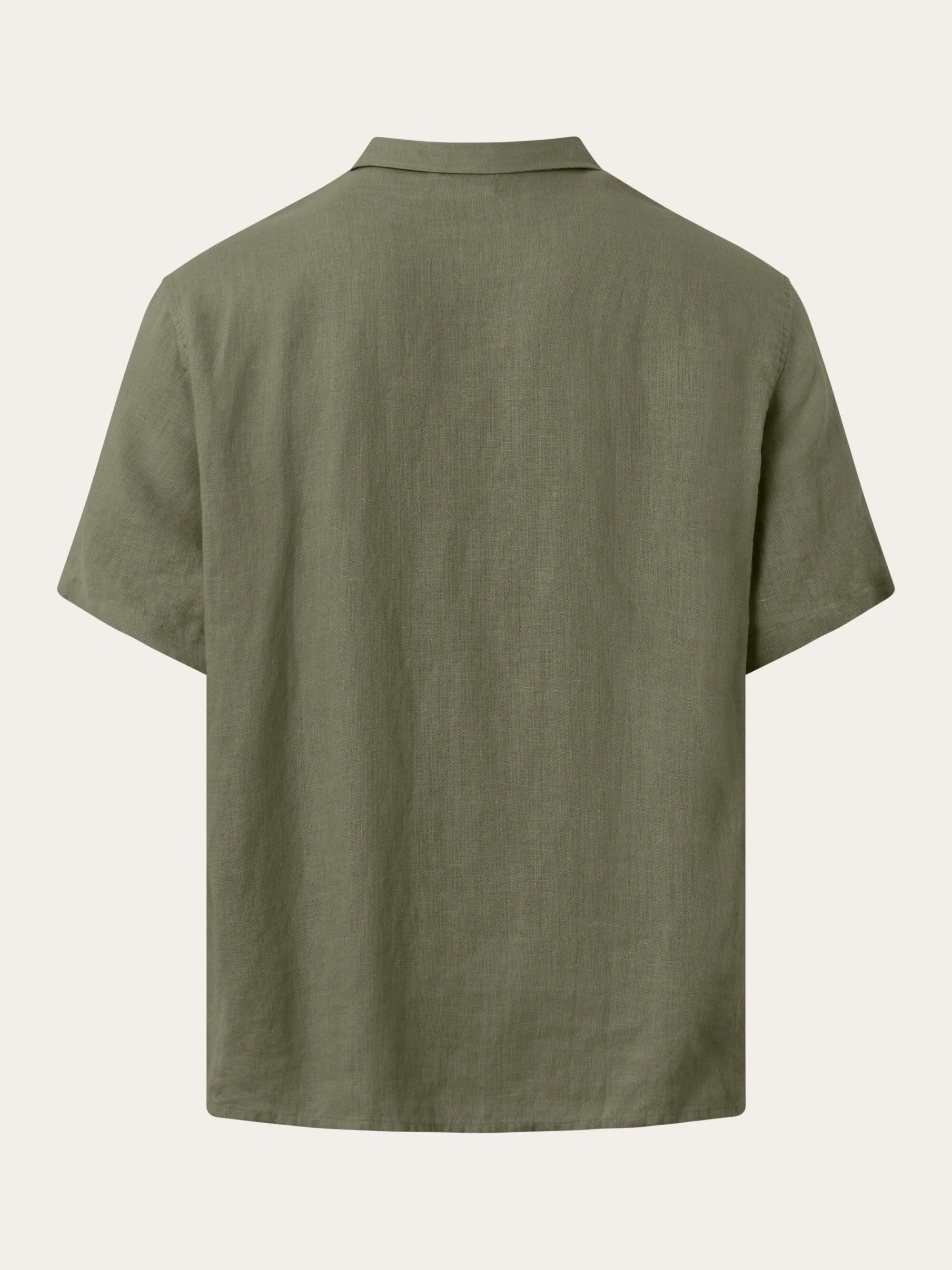 Box fit short sleeved linen shirt - Burned Olive Knowledge Cotton