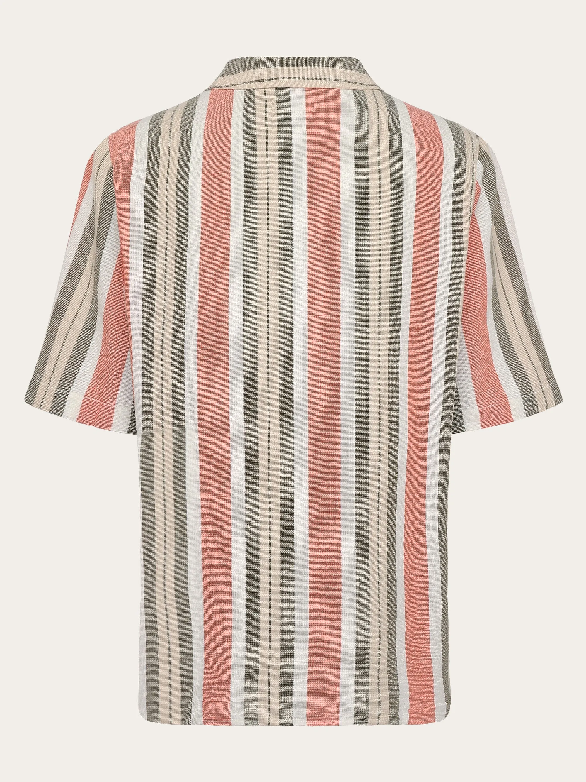 Box short sleeve striped cotton shirt GOTS/Vegan - Green stripe Knowledge Cotton