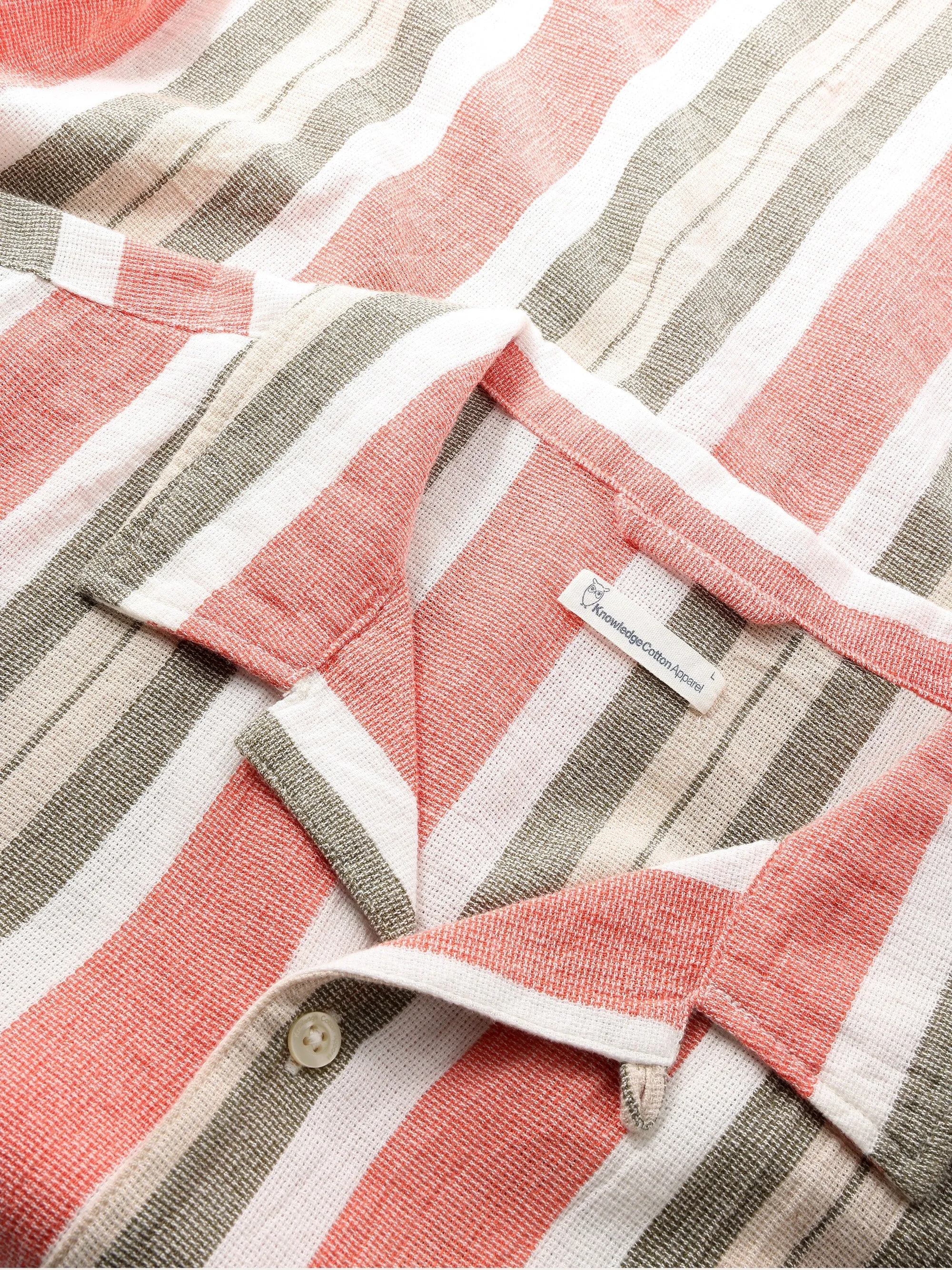 Box short sleeve striped cotton shirt GOTS/Vegan - Green stripe Knowledge Cotton