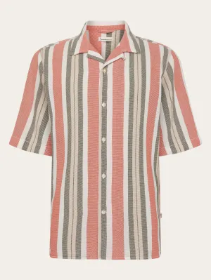 Box short sleeve striped cotton shirt GOTS/Vegan - Green stripe Knowledge Cotton