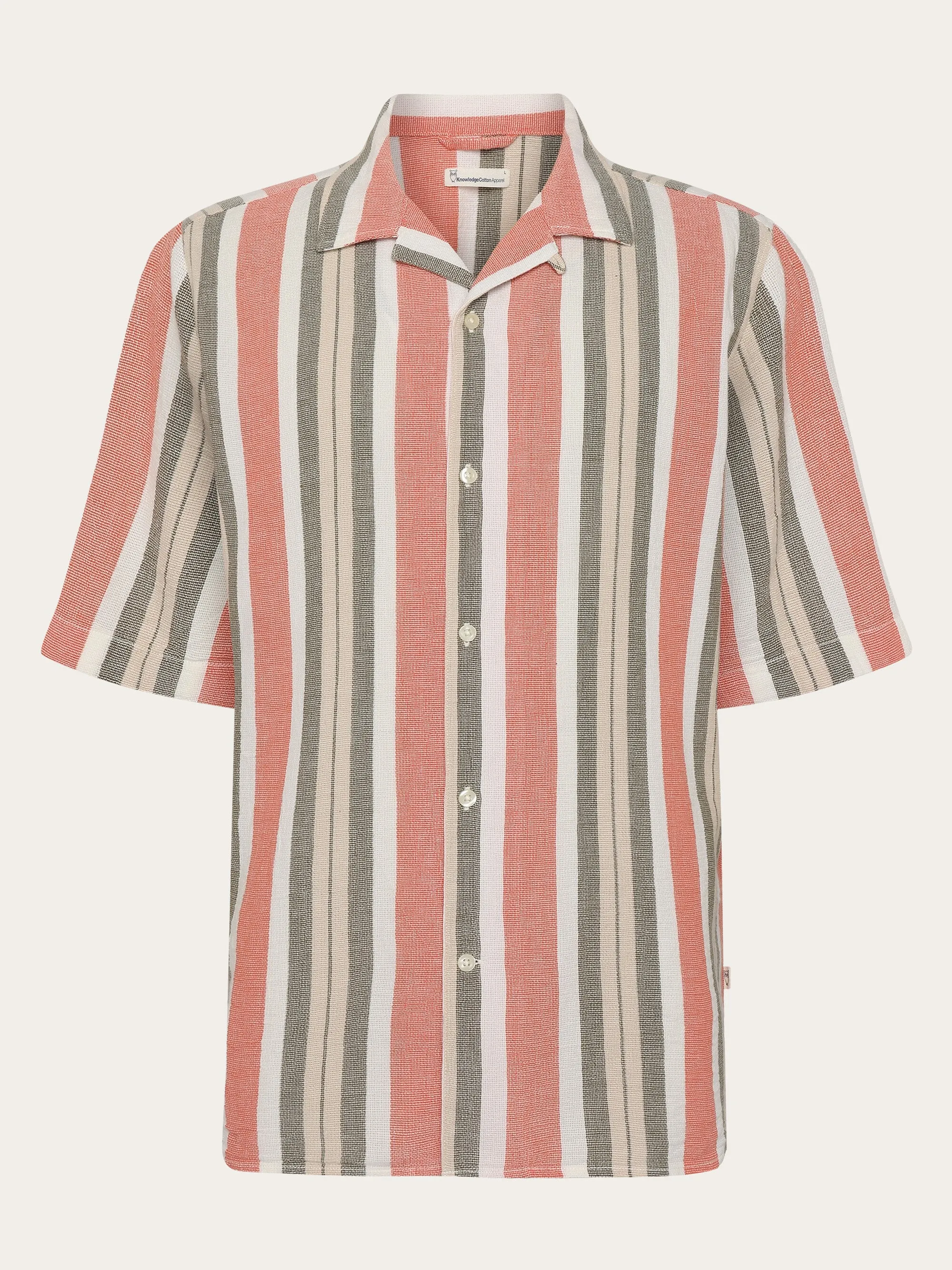 Box short sleeve striped cotton shirt GOTS/Vegan - Green stripe Knowledge Cotton