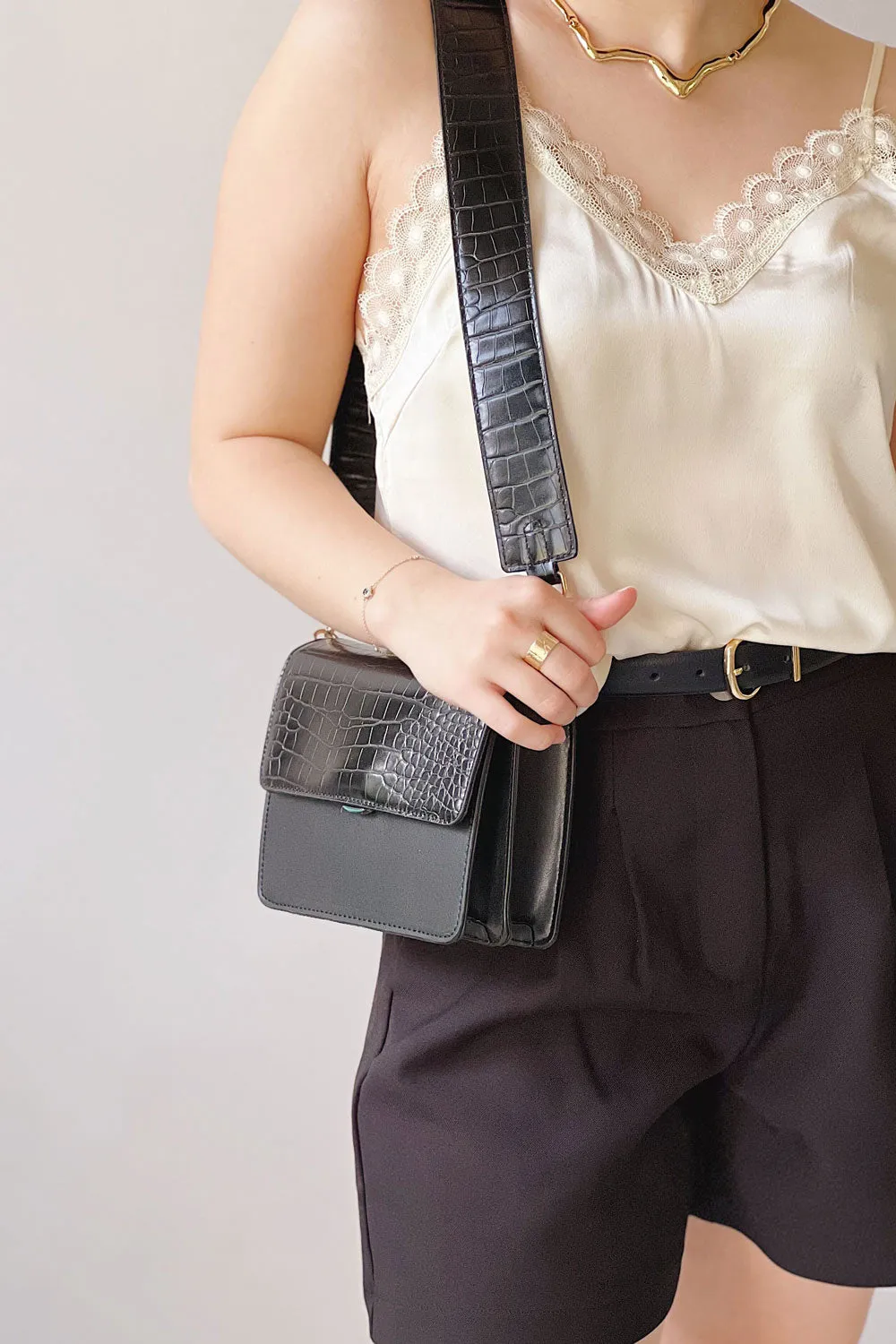 Brazzaville Green | Half-Croc Crossbody Bag