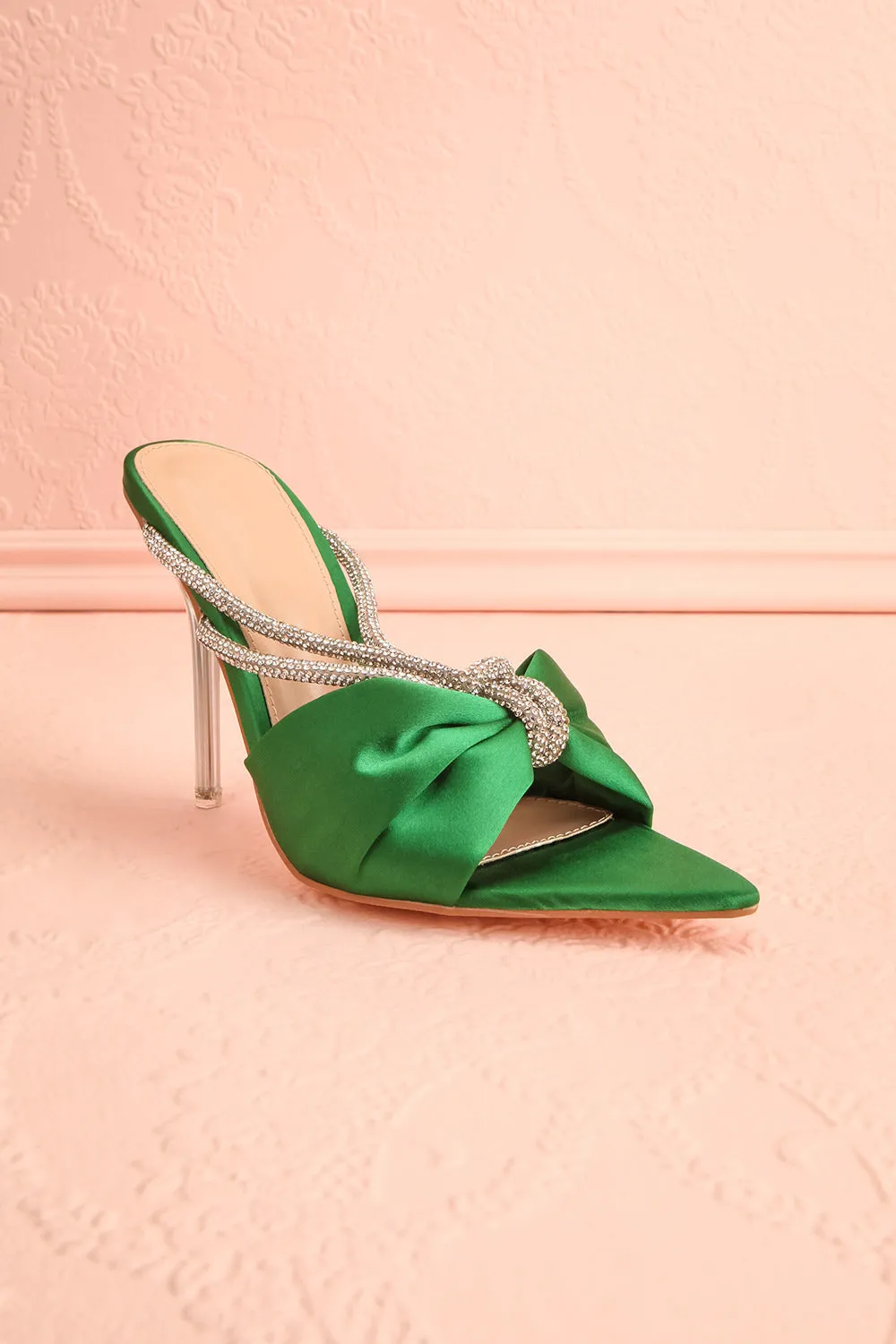 Chamaeleon Green | Pointed-Toe Heels w/ Sequin Knot
