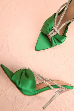 Chamaeleon Green | Pointed-Toe Heels w/ Sequin Knot
