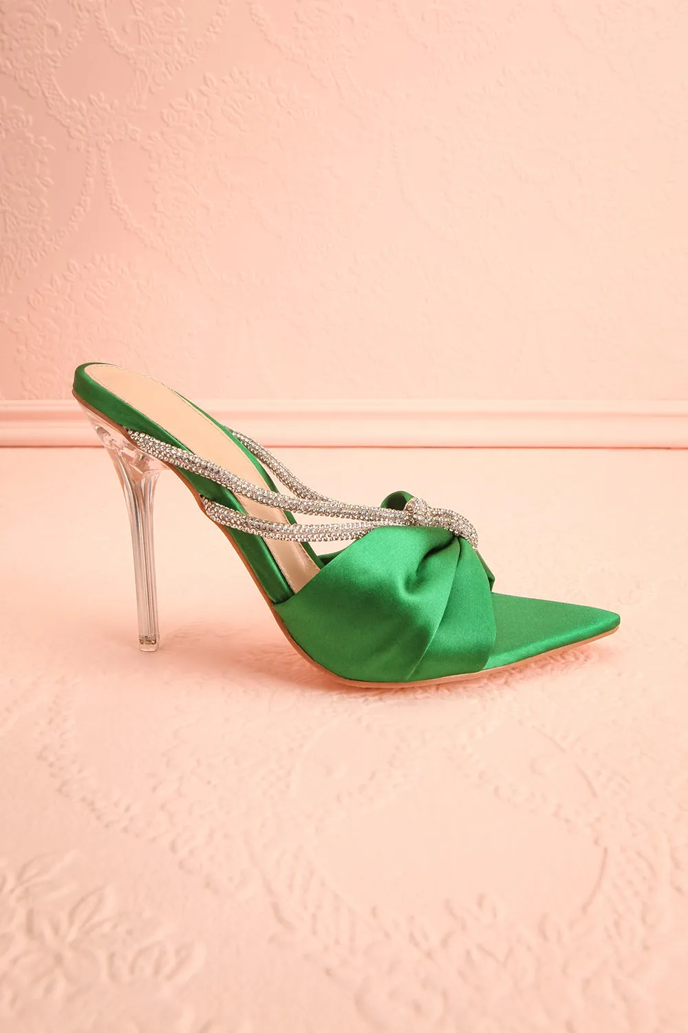Chamaeleon Green | Pointed-Toe Heels w/ Sequin Knot