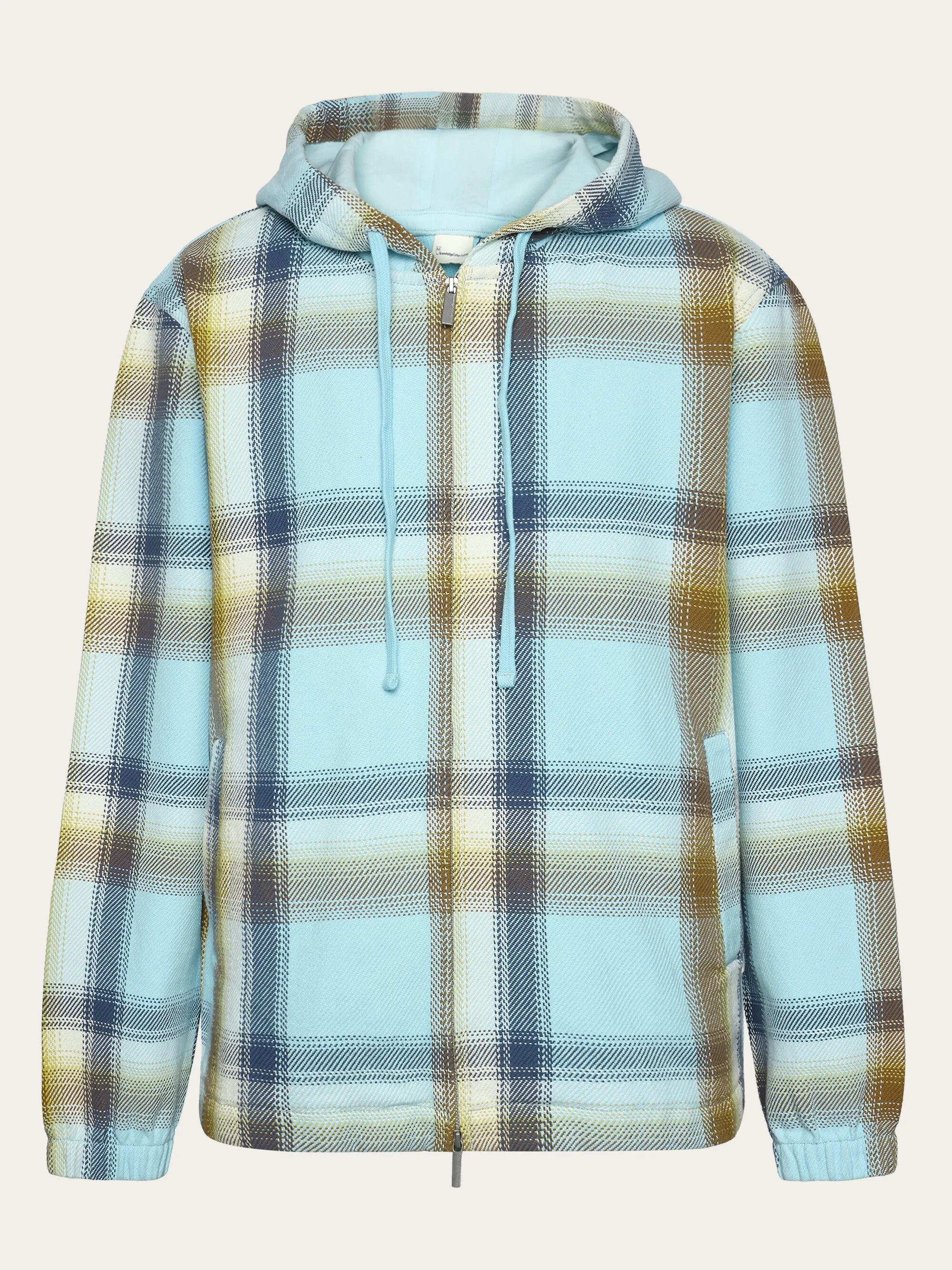 Checked hoodie twill zipper jacket - GOTS/Vegan - Navy Knowledge Cotton
