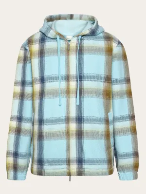 Checked hoodie twill zipper jacket - GOTS/Vegan - Navy Knowledge Cotton