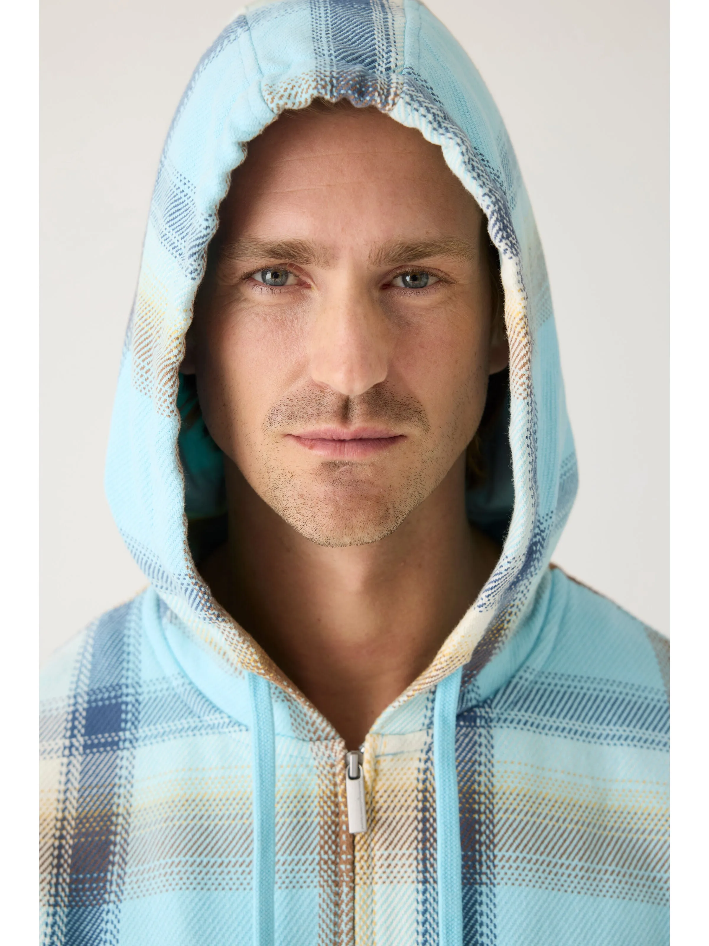 Checked hoodie twill zipper jacket - GOTS/Vegan - Navy Knowledge Cotton