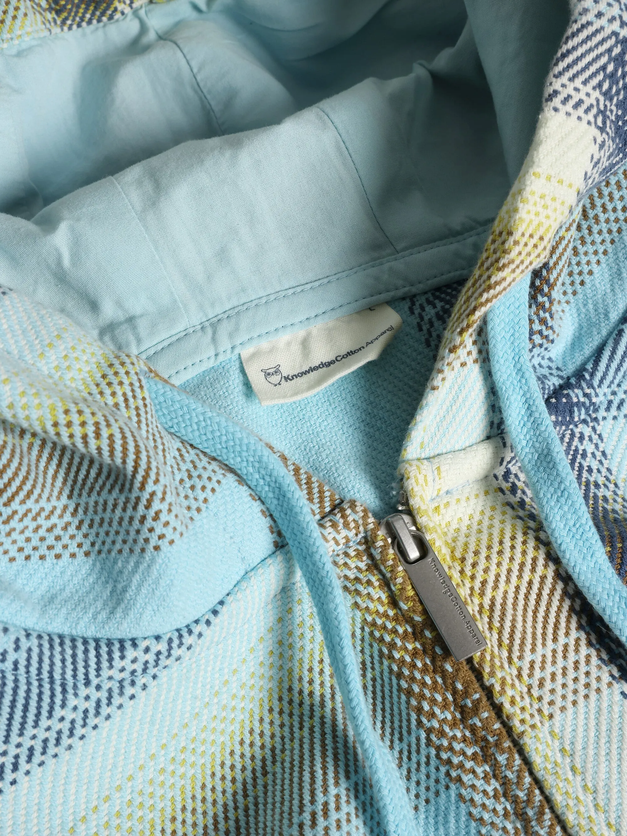 Checked hoodie twill zipper jacket - GOTS/Vegan - Navy Knowledge Cotton