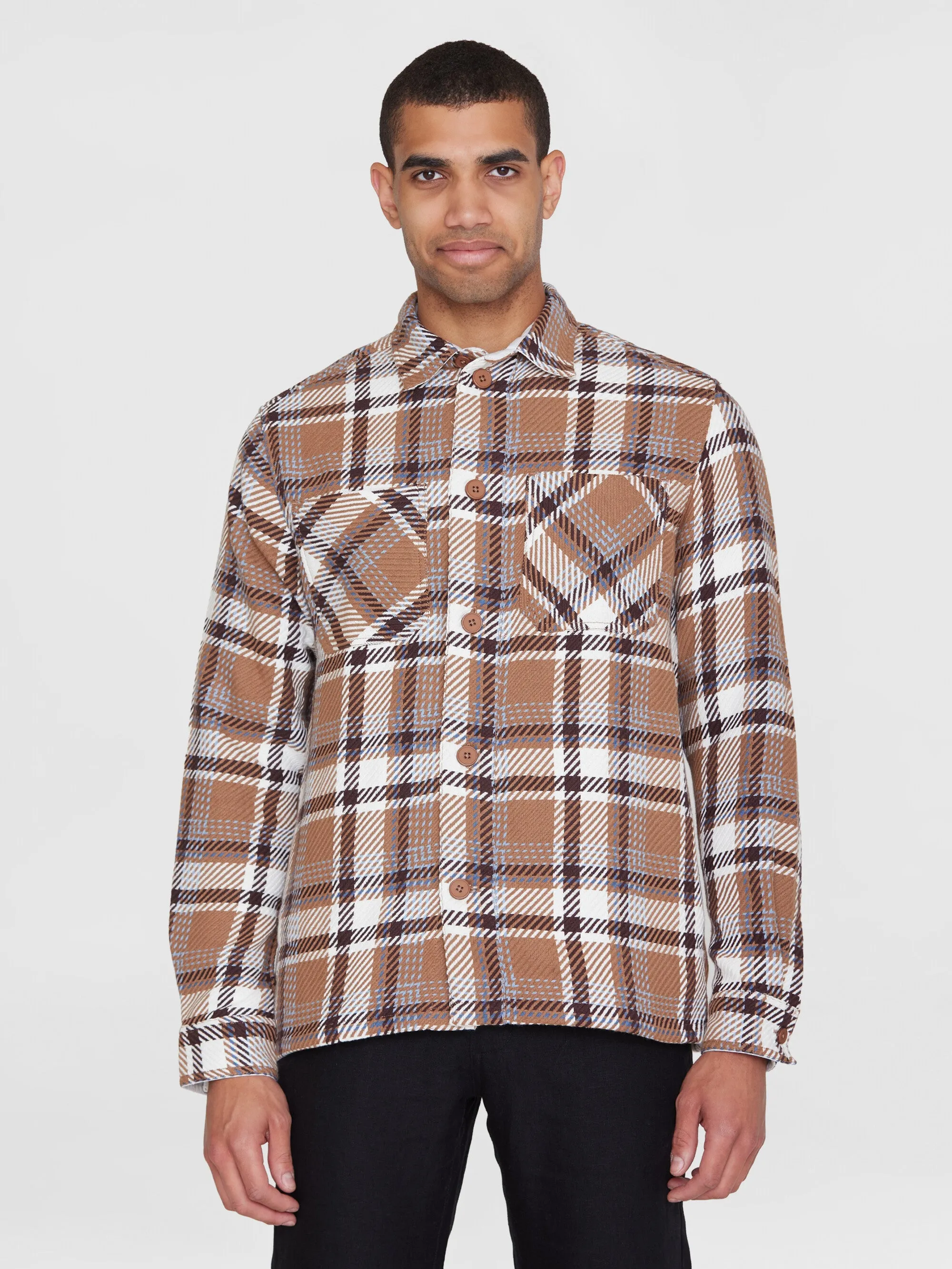 Checked overshirt - GOTS/Vegan - Brown check Knowledge Cotton