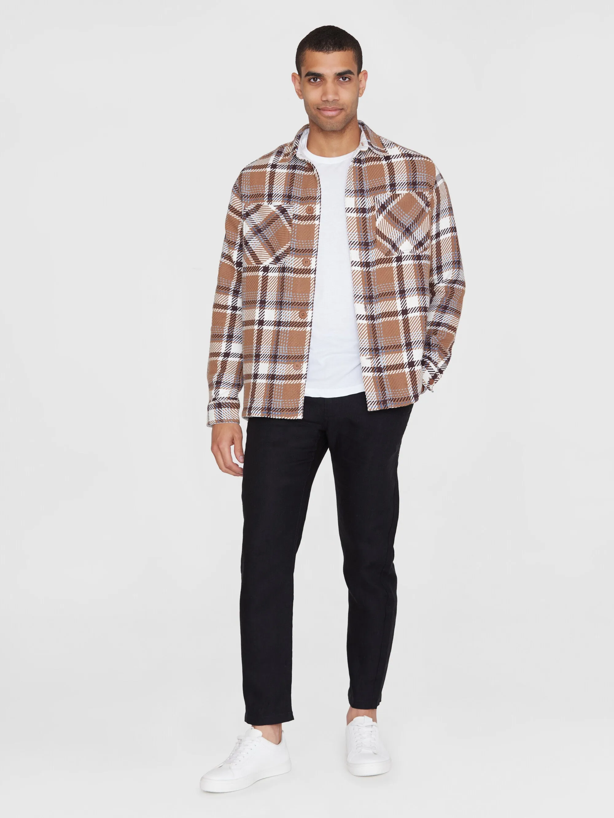 Checked overshirt - GOTS/Vegan - Brown check Knowledge Cotton