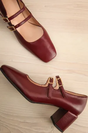 Chiredzi Burgundy | Pointed Toe Mary-Jane Heels