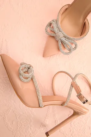 Commeatus Beige | Pointed-Toe Heels w/ Sequin Bow