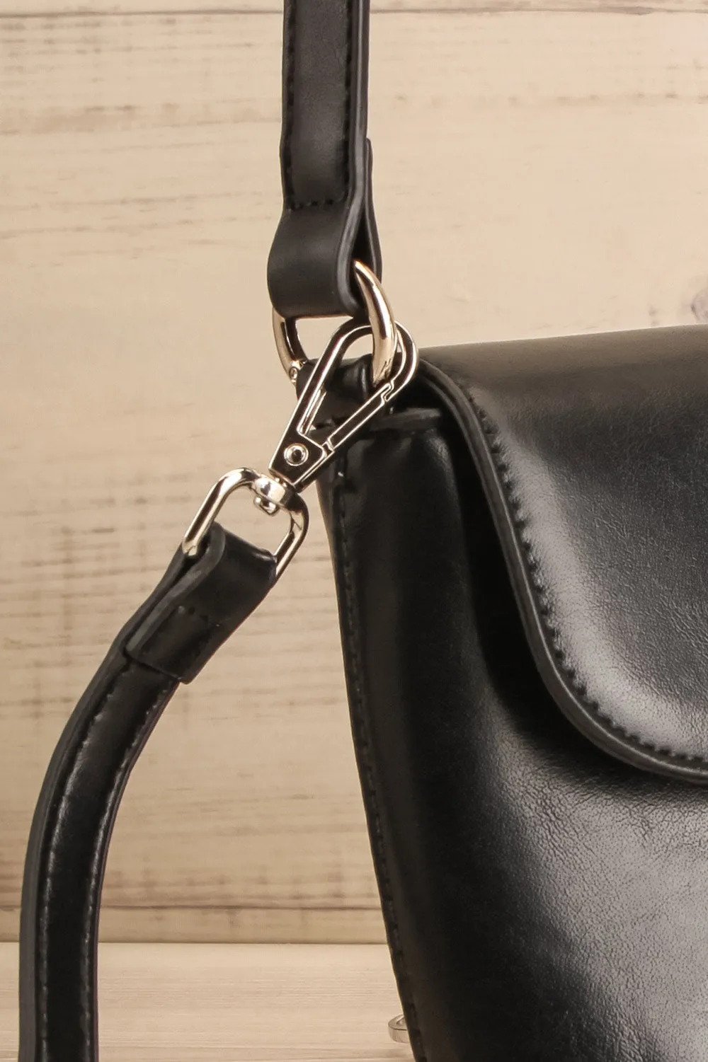 Contrail | Black Faux Leather Bucket Bag