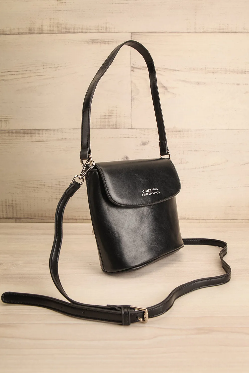Contrail | Black Faux Leather Bucket Bag