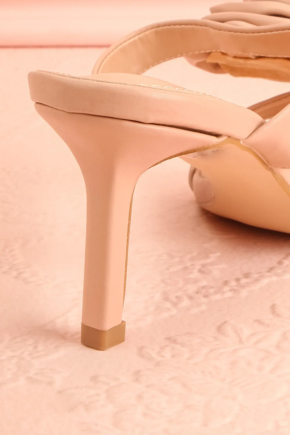 Cristine Beige | Faux-Leather Heels w/ Flower Detail