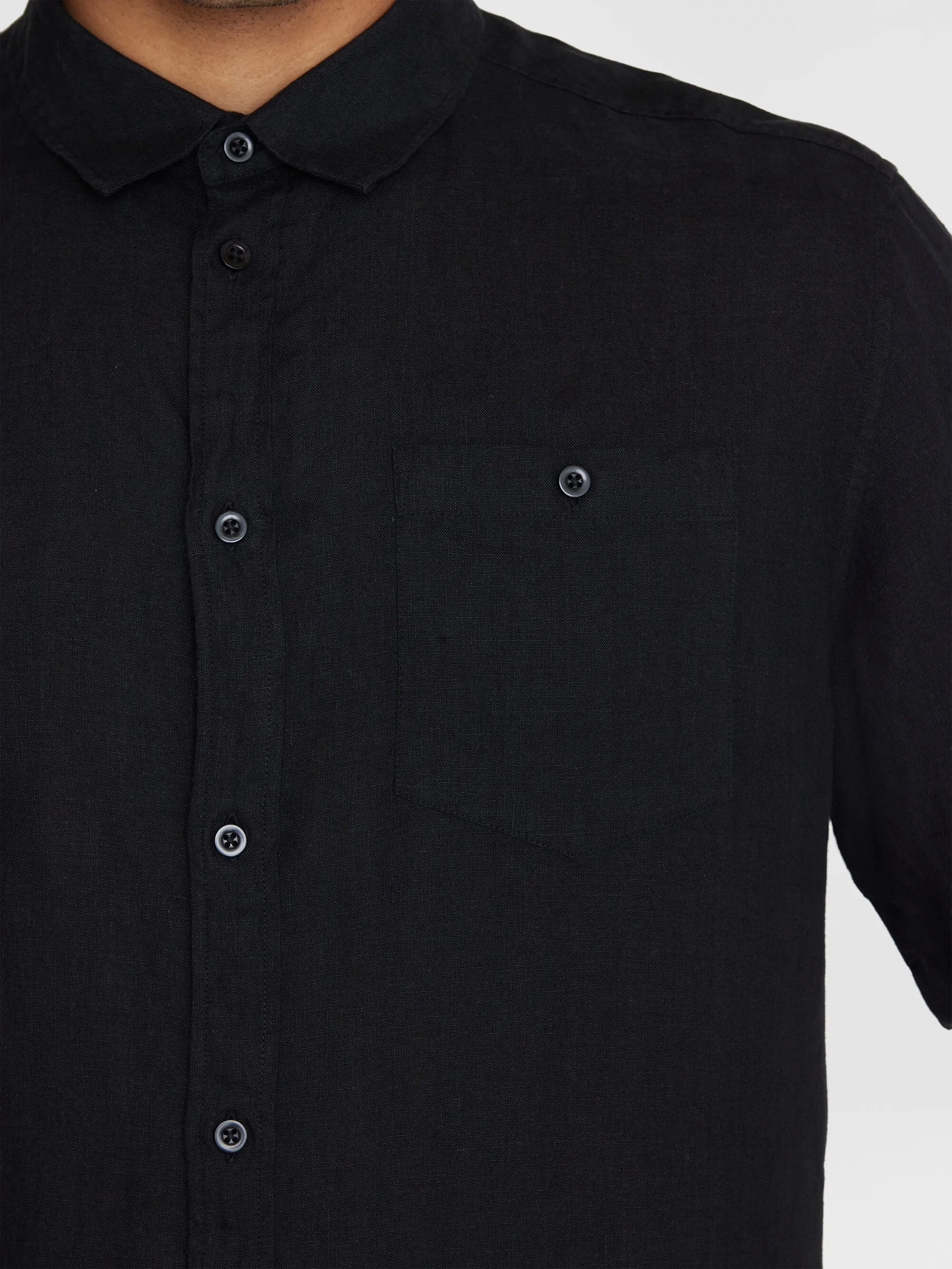 Custom fit linen short sleeve shirt - Black Jet Knowledge Cotton