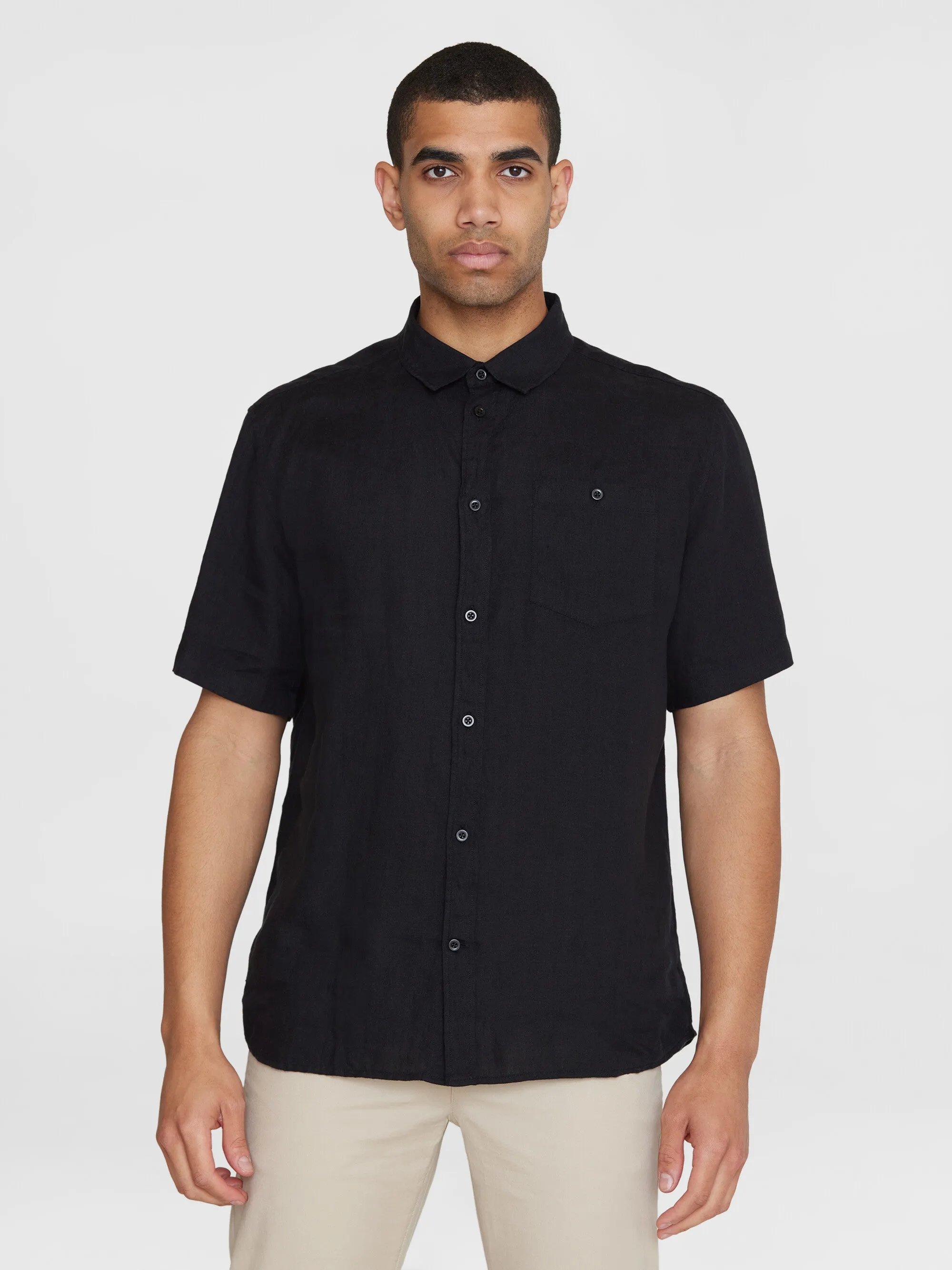 Custom fit linen short sleeve shirt - Black Jet Knowledge Cotton