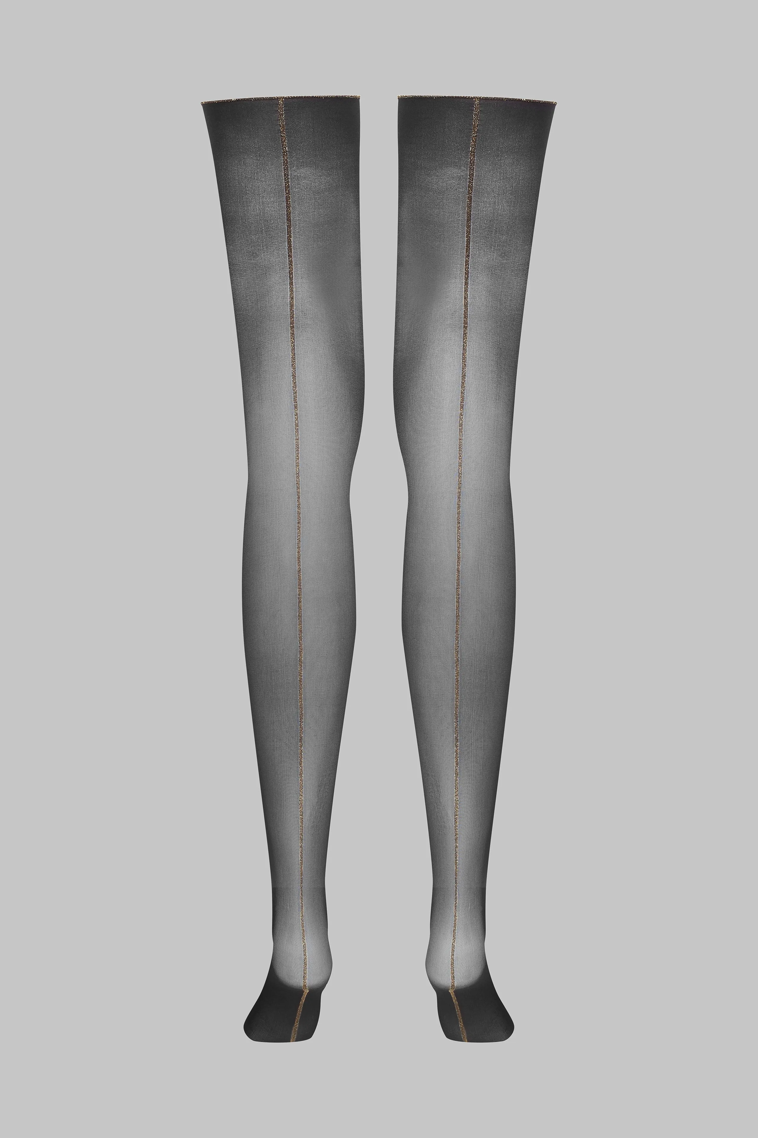 Cut and curled lurex back seamed stockings 20D - Black/Gold - Les Coquetteries Maison Close