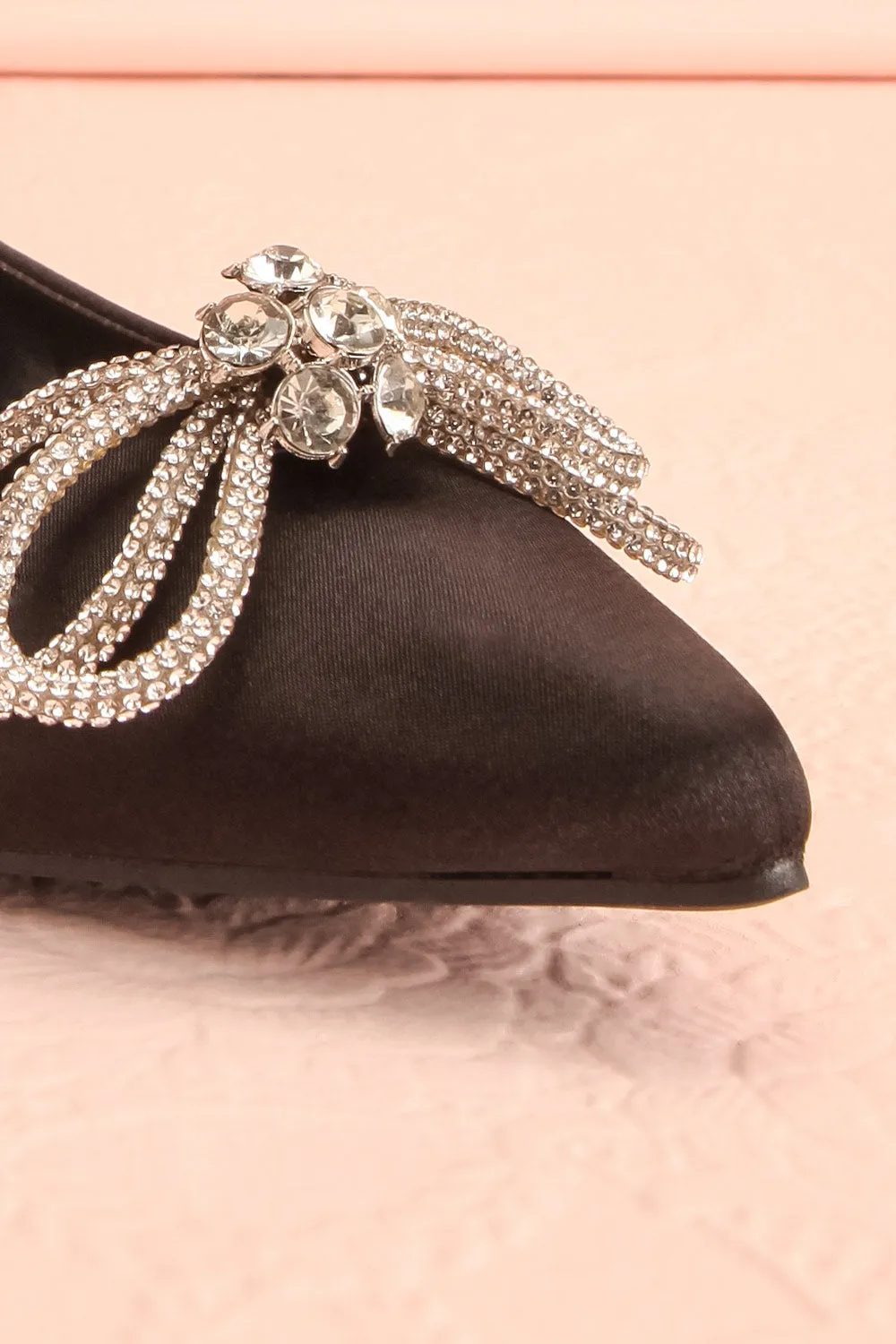 Effet Black | Satin Ballet Flats w/ Sequin Bow