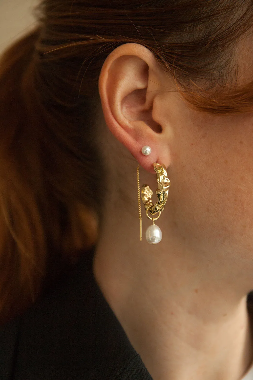 Elba Silver | Thread Through Earrings w/ Pearl