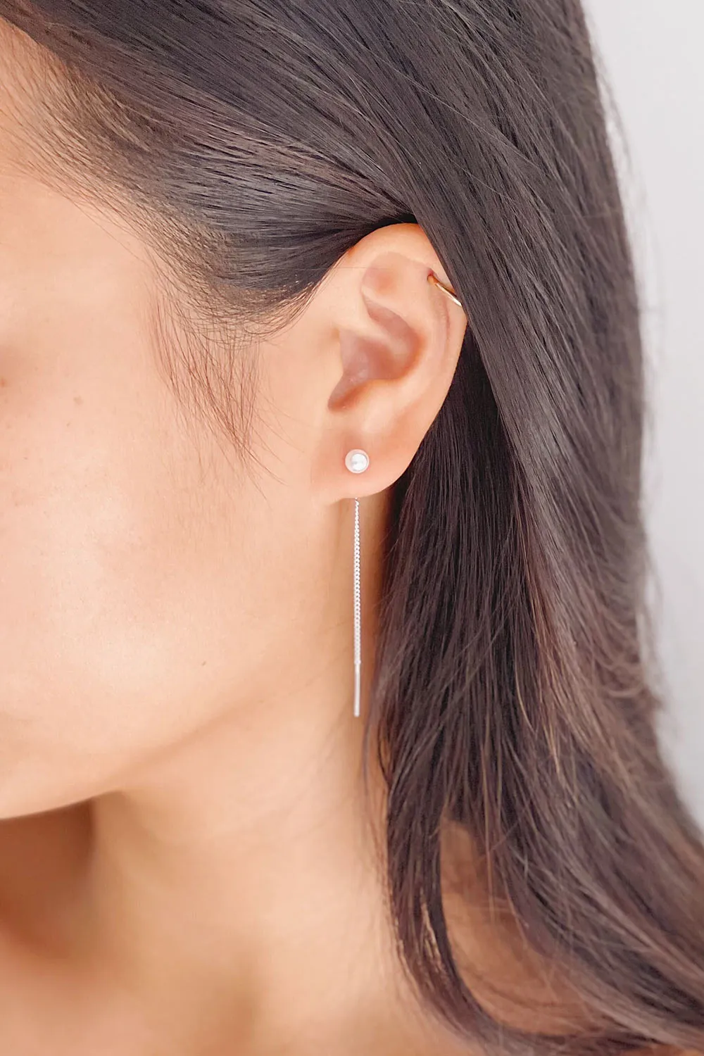 Elba Silver | Thread Through Earrings w/ Pearl