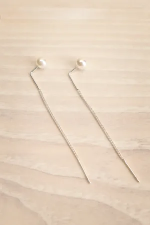 Elba Silver | Thread Through Earrings w/ Pearl