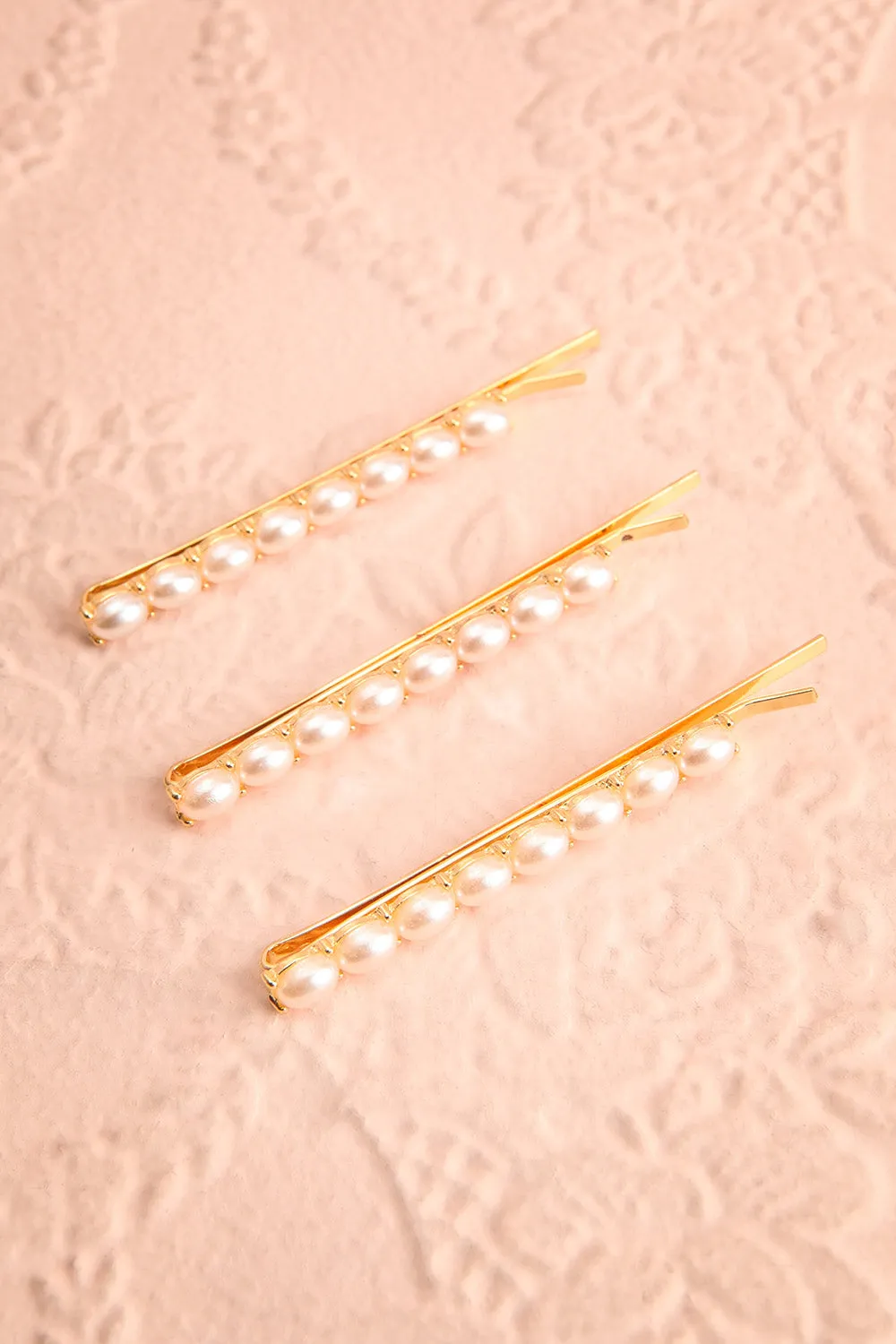 Elgines | Set of 3 Golden Bobby Pins w/ Pearls